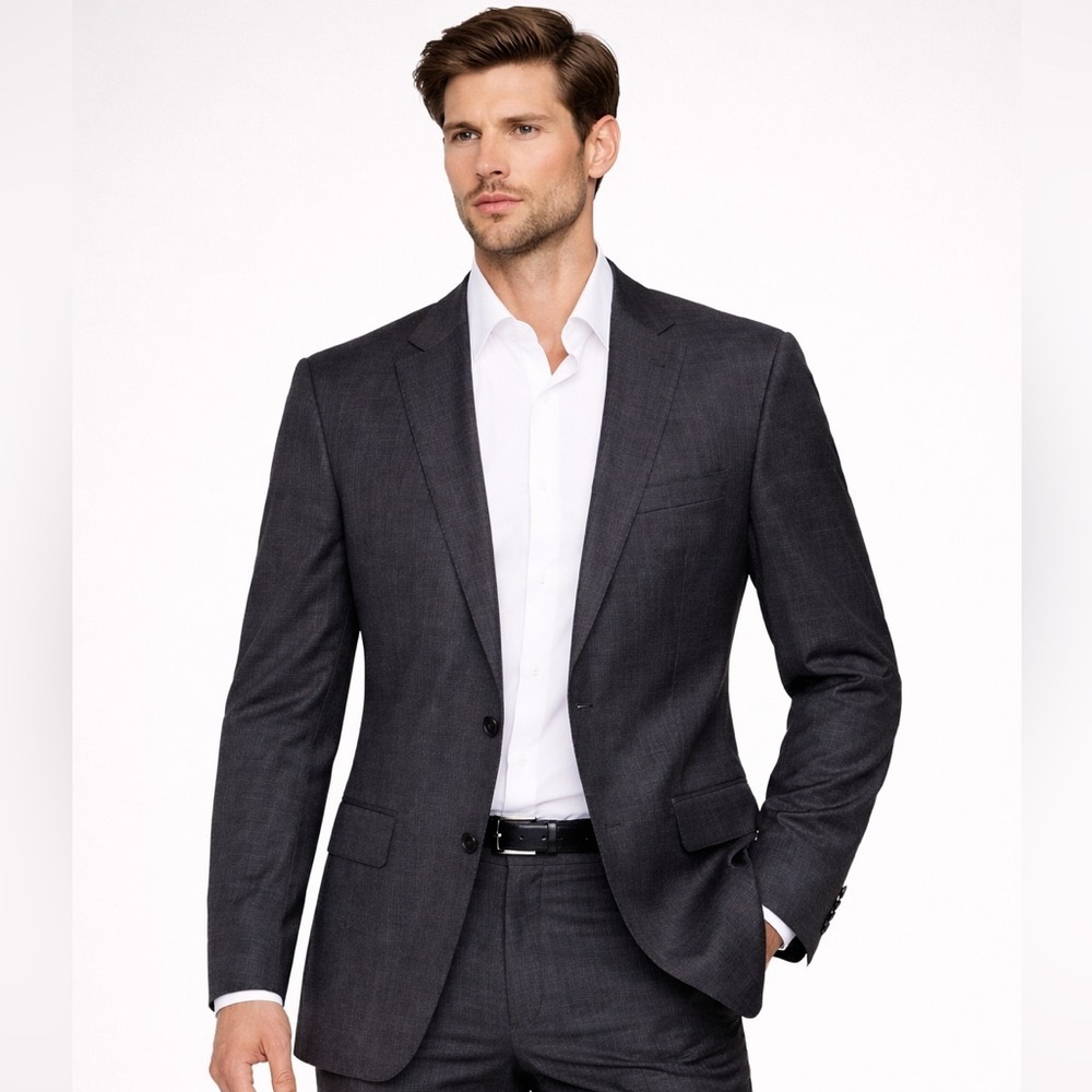 Hugo Boss Gray Black Textured Wool Silk Blazer 38R Mens Sport Coat